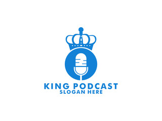 King Podcast with microphone and crown logo inspiration. design template, vector illustration.