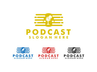 Podcast with microphone logo inspiration. design template, vector illustration.