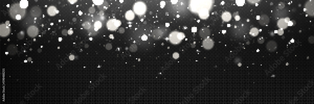 Poster background of white light bokeh with blur effect and sparkles. abstract overlay texture of glitter, 