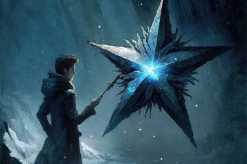 Fantasy character smashing star with stardust creator device. Fantasy concept , Illustration painting. Generative AI