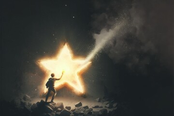 Fantasy character smashing star with stardust creator device. Fantasy concept , Illustration painting. Generative AI