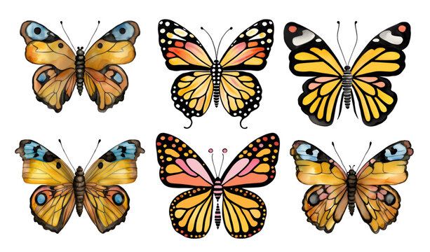 Collection of multicolored butterflies. Vector illustration. Generative AI