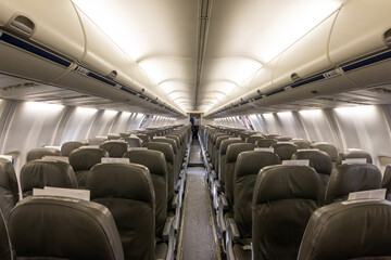 Inside empty passenger aircraft cabin - obrazy, fototapety, plakaty