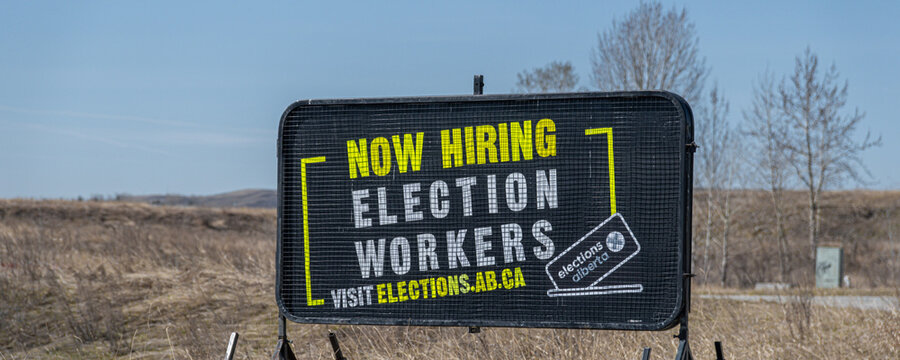 April 30 2023 - Calgary Alberta Canada - Elections Alberta Sign for 2023 Alberta Elections
