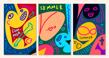 Vector colorful abstract pop art face and mask background for summer