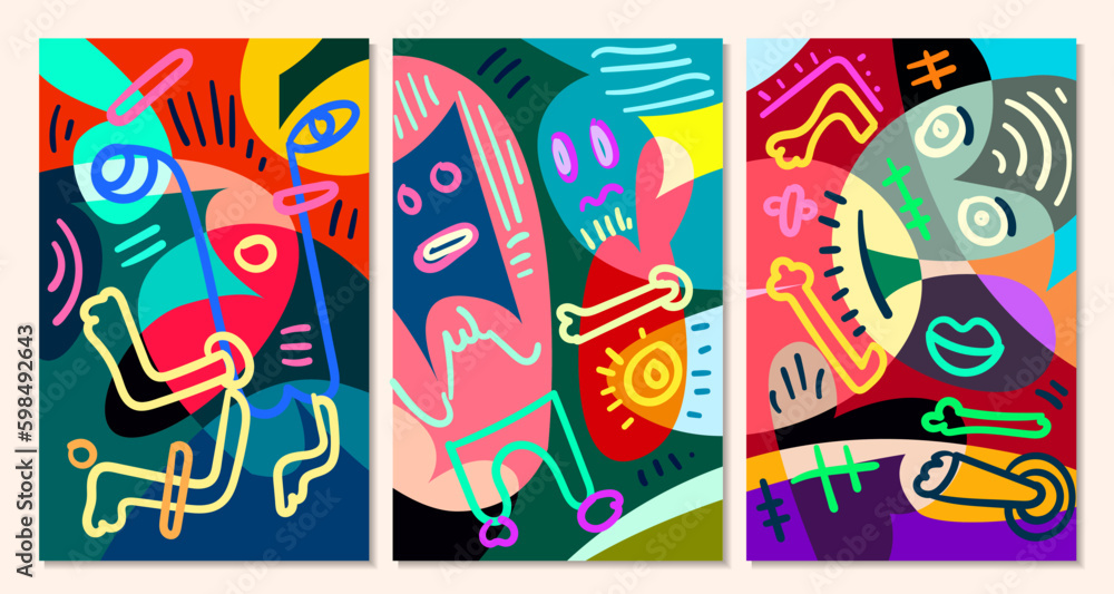 Aufkleber vector colorful abstract pop art face and mask background for summer