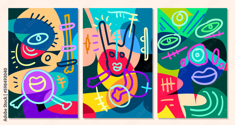 Poster vector colorful abstract pop art face and mask background for summer
