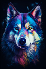 Majestic Huskey Illustration featuring Rich Colors in a Surreal Style. Generative AI