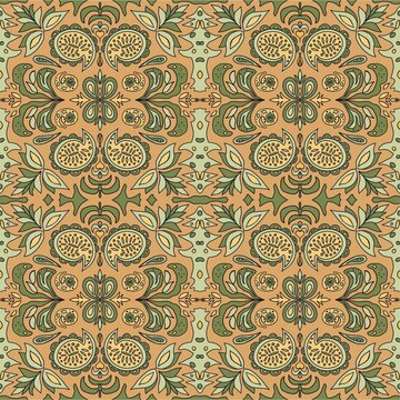 Seamless pattern based on an ornament with a Paisley bandana print, scarf around the neck, print on fabric