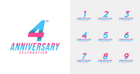 Set of anniversary logo with pop color for happy moment. Sport and digital concept celebration year vector template