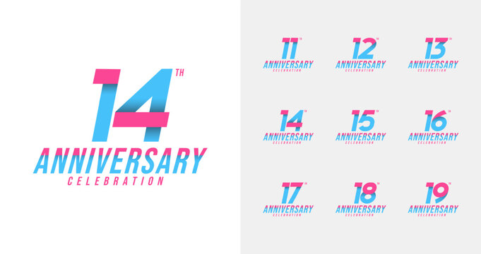 Set of anniversary logo with pop color for happy moment. Sport and digital concept celebration year vector template