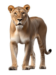 Fototapeta na wymiar African Lioness Full Body Frontal View Transparent Background