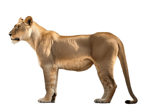 African Lioness Full Body Viewed From Side Transparent Background