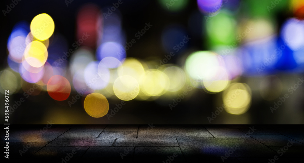 Wall mural empty space of concrete floor grunge texture with light bokeh in background.
