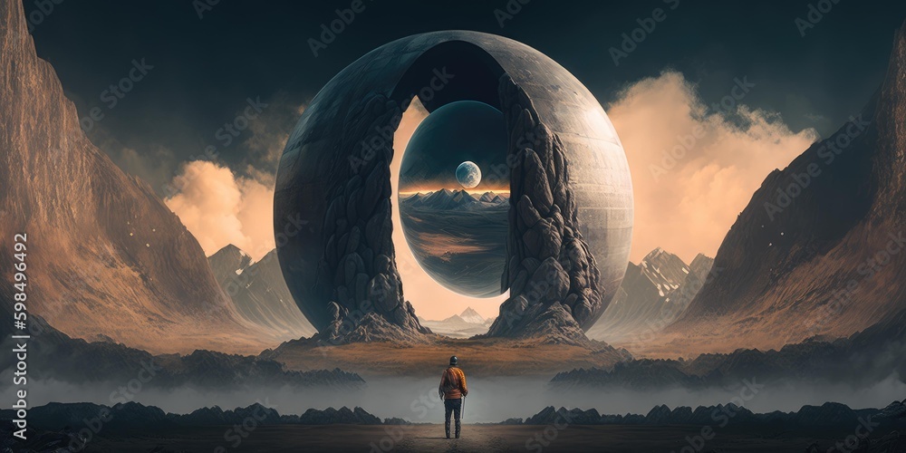 Poster outer planet landscape with from sci fi novel. superlative generative ai image. generative ai