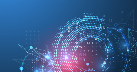 Obraz premium Halftone science background with connecting dots and lines. Digital data visualization.