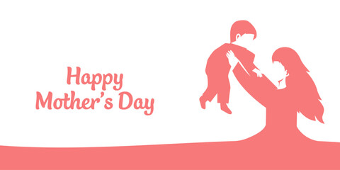 flat design happy mother's day with the mother carry the baby