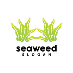 Seaweed Logo, Underwater Plant Vector, Simple Leaf Design, Illustration Template Symbol Icon