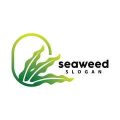 Seaweed Logo, Underwater Plant Vector, Simple Leaf Design, Illustration Template Symbol Icon
