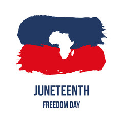Juneteenth Independence Day. Freedom or Emancipation day. Annual american holiday. A flag in a blue and red colors. Silhouette of the African continent. Vector illustration.