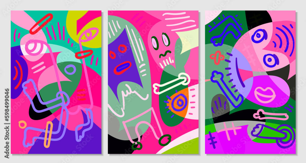Aufkleber vector colorful abstract pop art face and mask background for summer