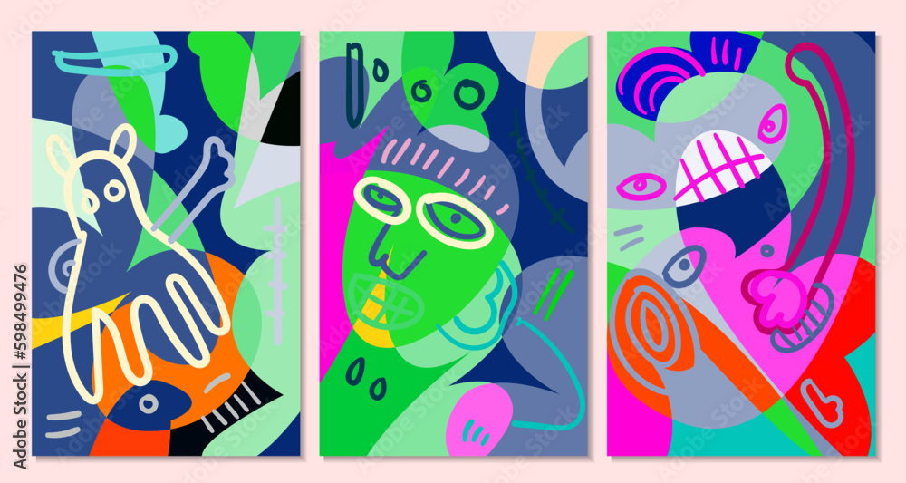 Poster vector colorful abstract pop art face and mask background for summer