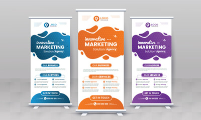 Marketing agency business roll up banner design retractable corporate x standee singage pull up banner vector template or modern business rack card and di flyer template