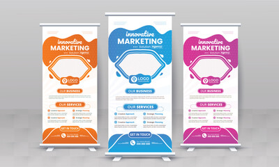 Marketing agency business roll up banner design retractable corporate x standee singage pull up banner vector template or modern business rack card and di flyer template