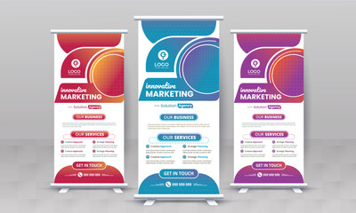 Marketing agency business roll up banner design retractable corporate x standee singage pull up banner vector template or modern business rack card and di flyer template
