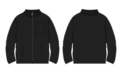 Long sleeve Sweatshirt technical drawing fashion flat sketch vector illustration black color template front and back views.