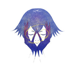 12星座占い－蟹座が少女の姿で頬杖をついて目を伏せる様子