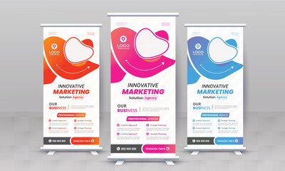 Marketing agency business roll up banner design retractable corporate x standee singage pull up banner vector template or modern business rack card and di flyer template