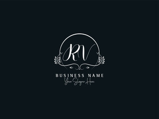 Alphabet RV r&v Feminine Business Logo, Minimal Rv vr Unique Signature Letter Logo