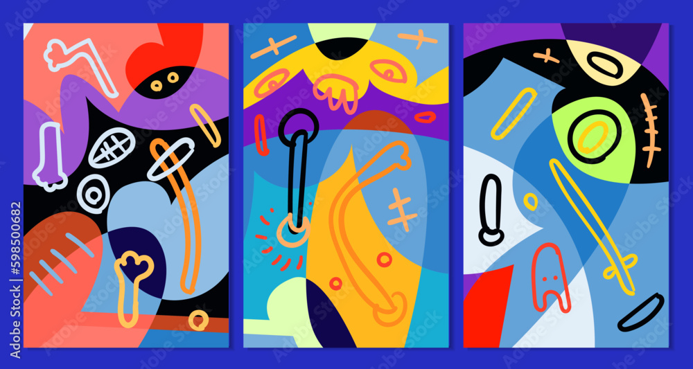 Poster vector colorful abstract pop art face and mask background for summer