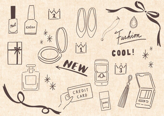 落書き風のシンプルなショッピングのイラストセット　生地のテクスチャ