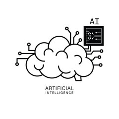  Artificial intelligence brain with microchip  icon.