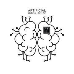  Artificial intelligence brain with microchip  icon.