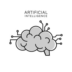  Artificial intelligence brain with microchip  icon.