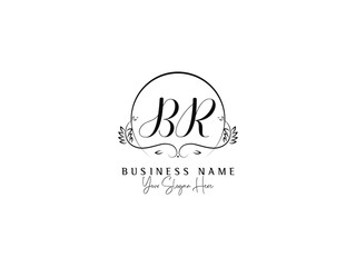 Signature Letter BR b r Logo Icon, Minimal Circle Br rb Luxury Feminine Logo Template