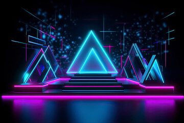3d abstract neon background, geometric background with polygonal structure