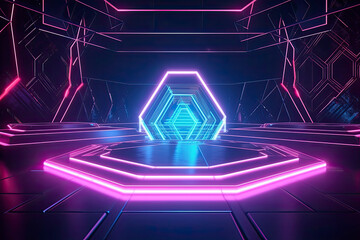 3d abstract neon background, geometric background with polygonal structure