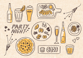 落書き風のシンプルなパーティーのイラストセット　生地のテクスチャ