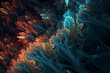 Naklejka na ściany i meble 3d render, abstract fractal background, microbiological shapes, macro nature, organic pattern
