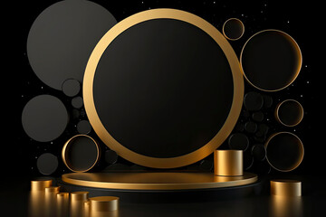 Abstract gold and black circle podium background