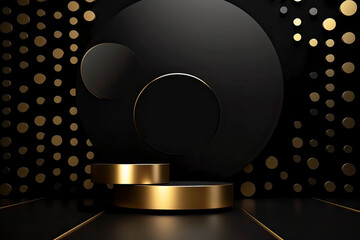 Abstract gold and black circle podium background