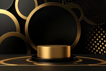 Abstract gold and black circle podium background
