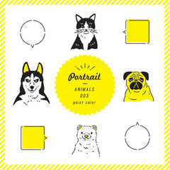 動物のポートレートイラストセット（カラー）