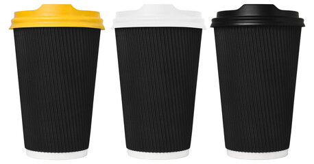 set of black isolated disposable coffe cup