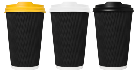 set of black isolated disposable coffe cup