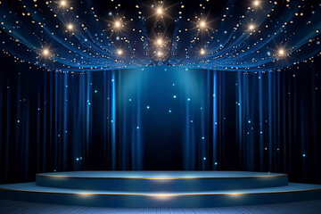 Blue and gold lights stage with stars - obrazy, fototapety, plakaty